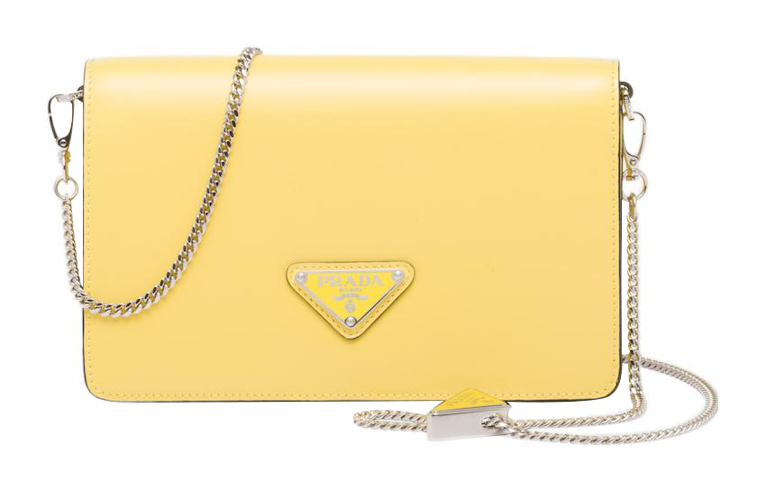 

Блестящая кожаная сумка через плечо, женская желтая PRADA