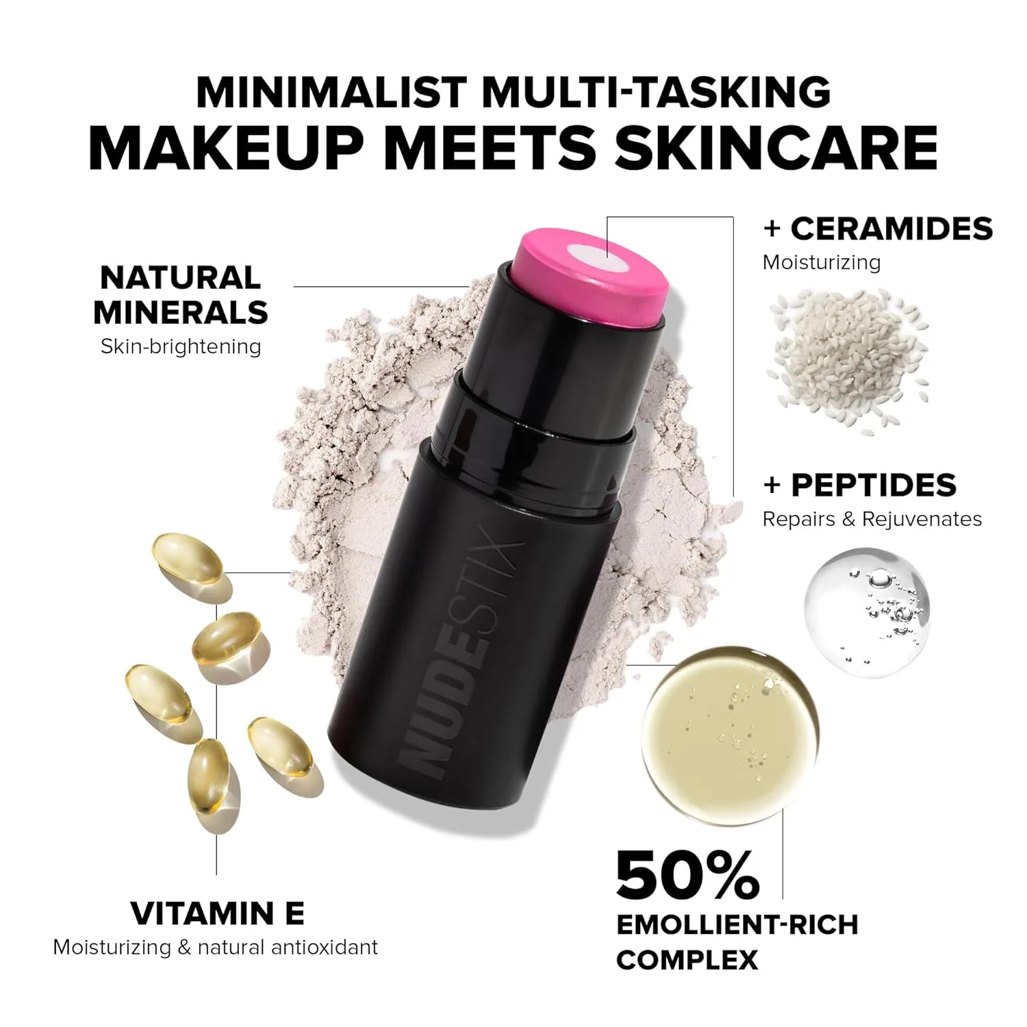 Nudestix Nudies Matte + Glow Core - двухкомпонентный кремовый стик-румяна с матовым покрытием и сияющим бальзамом для щек, глаз и губ | С керамидами, пептидами и витамином Е, Magnenta Magic — фото 4