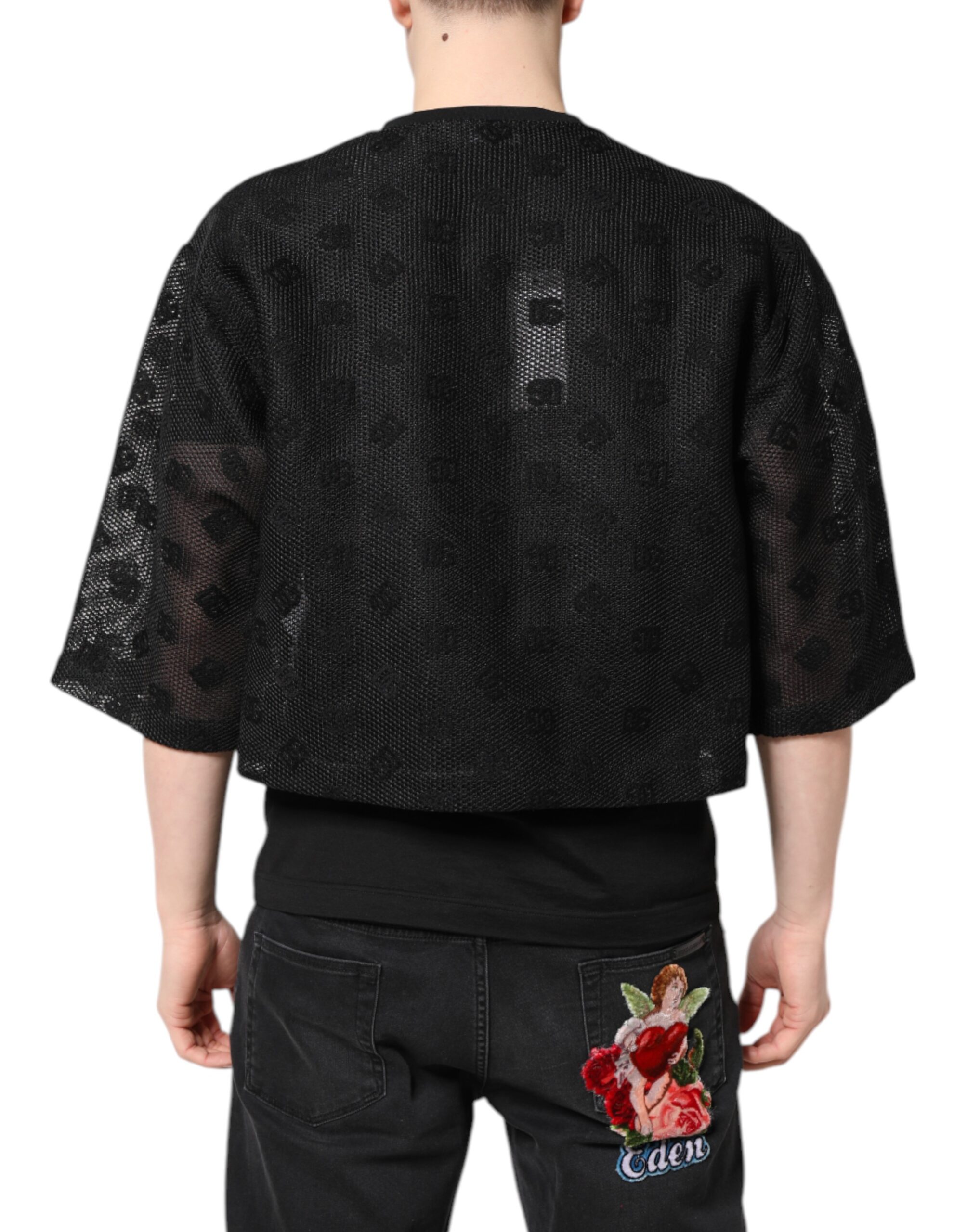 Черная футболка с короткими рукавами и прозрачным логотипом Dolce & Gabbana — фото 3