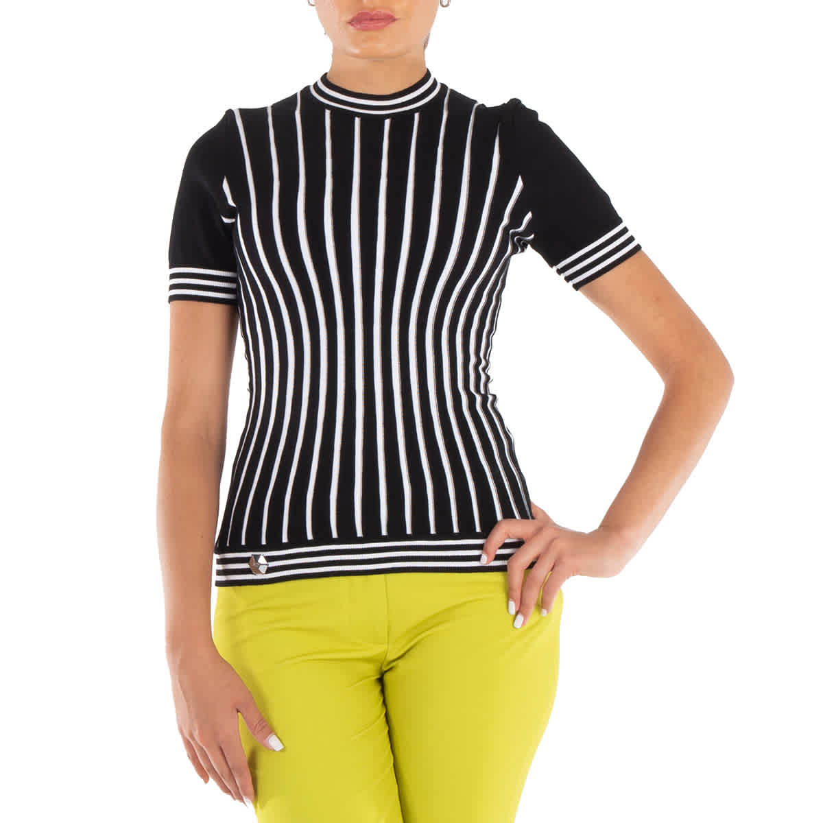 

Филипп Плейн Короткий свитер с интарсией в полоску PHILIPP PLEIN, мультиколор