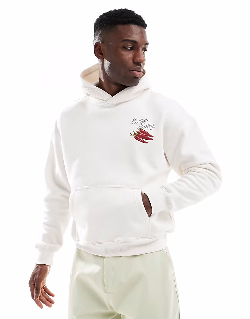 

Толстовка с капюшоном Hollister с фруктовым мотивом на спине кремового цвета