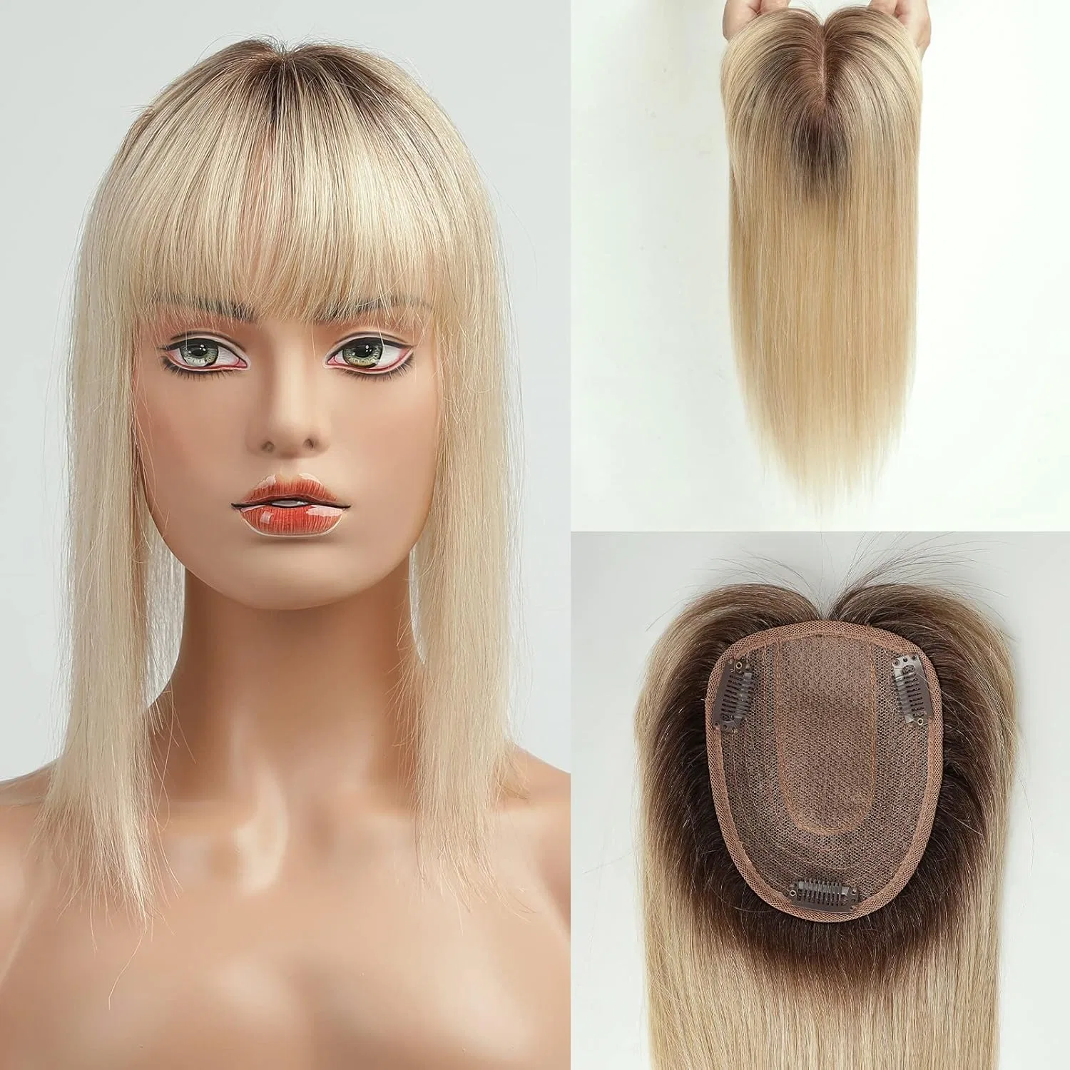 Женский накладной шиньон HAIRCUBE Ombre Light Blonde из натуральных волос с челкой Haircube