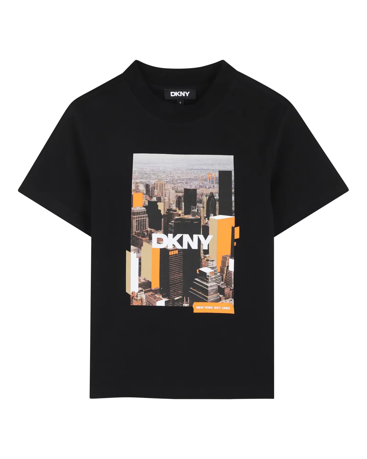 Детская хлопковая футболка с большим принтом DKNY, черный