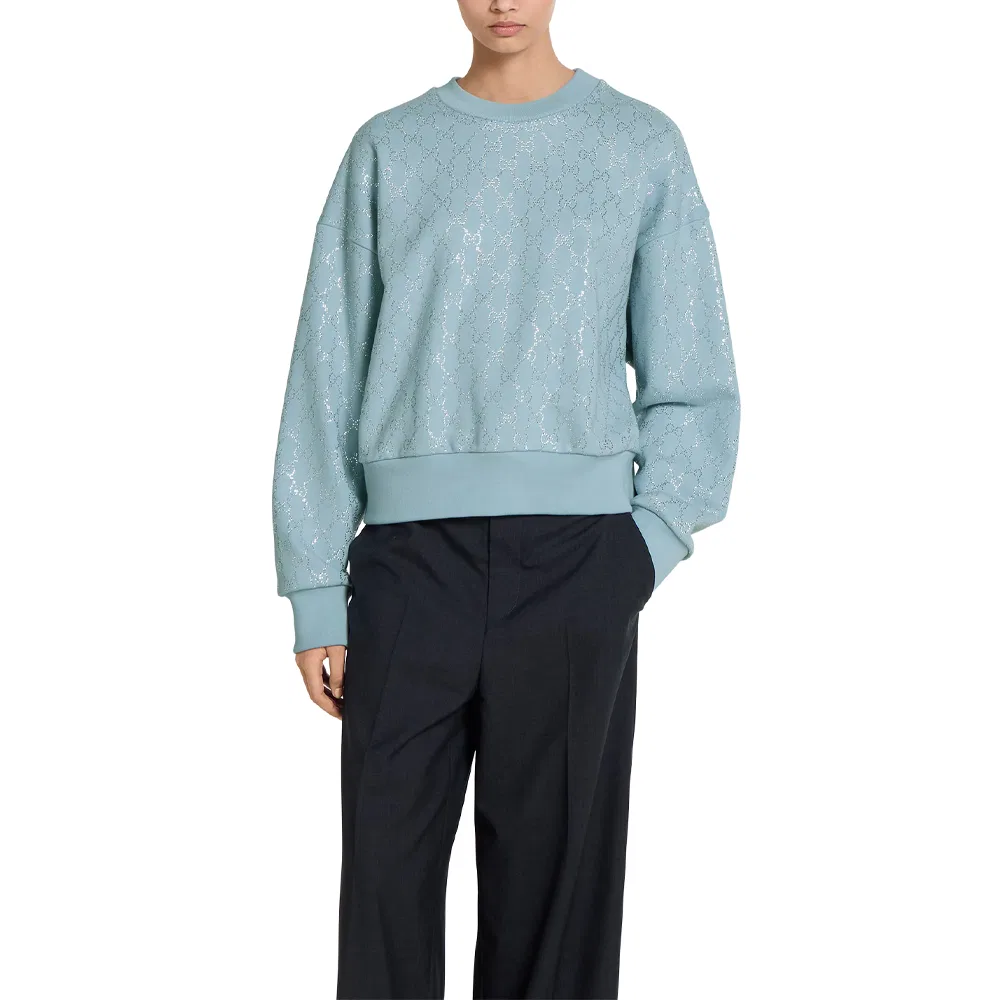 Свитшот GUCCI из хлопкового джерси с кристаллами, повседневный стиль, Sky Blue — фото 3