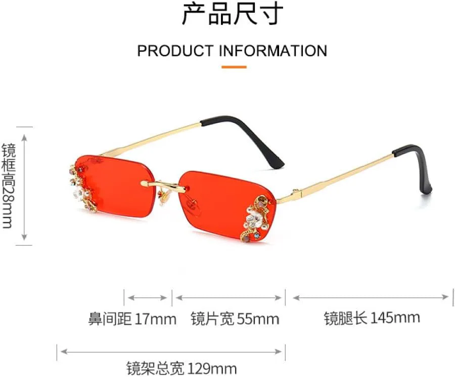 

Солнцезащитные очки без оправы 2027 года с жемчужными кристаллами и бриллиантами для женщин и мужчин, прямоугольной формы, красные, один размер MTZJH, One Color