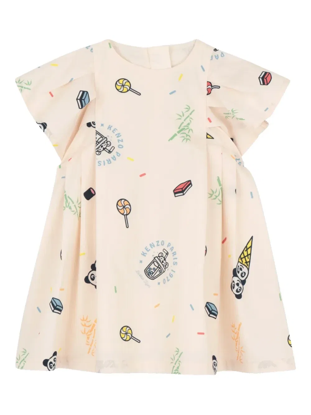 Платье с графичным принтом и складками Kenzo Kids, бежевый