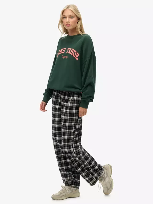 Брюки в клетку с широкими штанинами, черно-бежевая клетка Superdry — фото 3