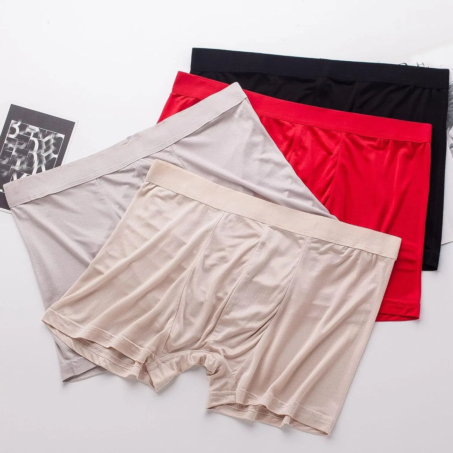 Боксеры шелковые Men's 100% Mulberry Silk Boxer Briefs Stretch Underwear Panties Mid Waist Shorts Thin Soft Breathable Daily Underpants, D — фото 4