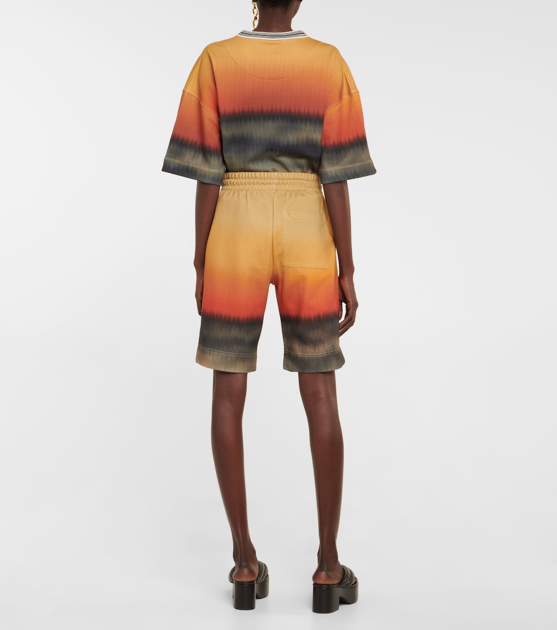 Шорты из хлопкового джерси с принтом Dries Van Noten, оранжевый — фото 3