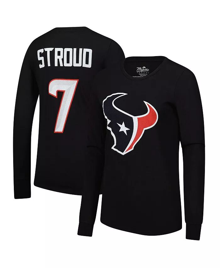 

Женская футболка с длинным рукавом CJ Stroud Navy Houston Texans, имя игрока, номер Majestic