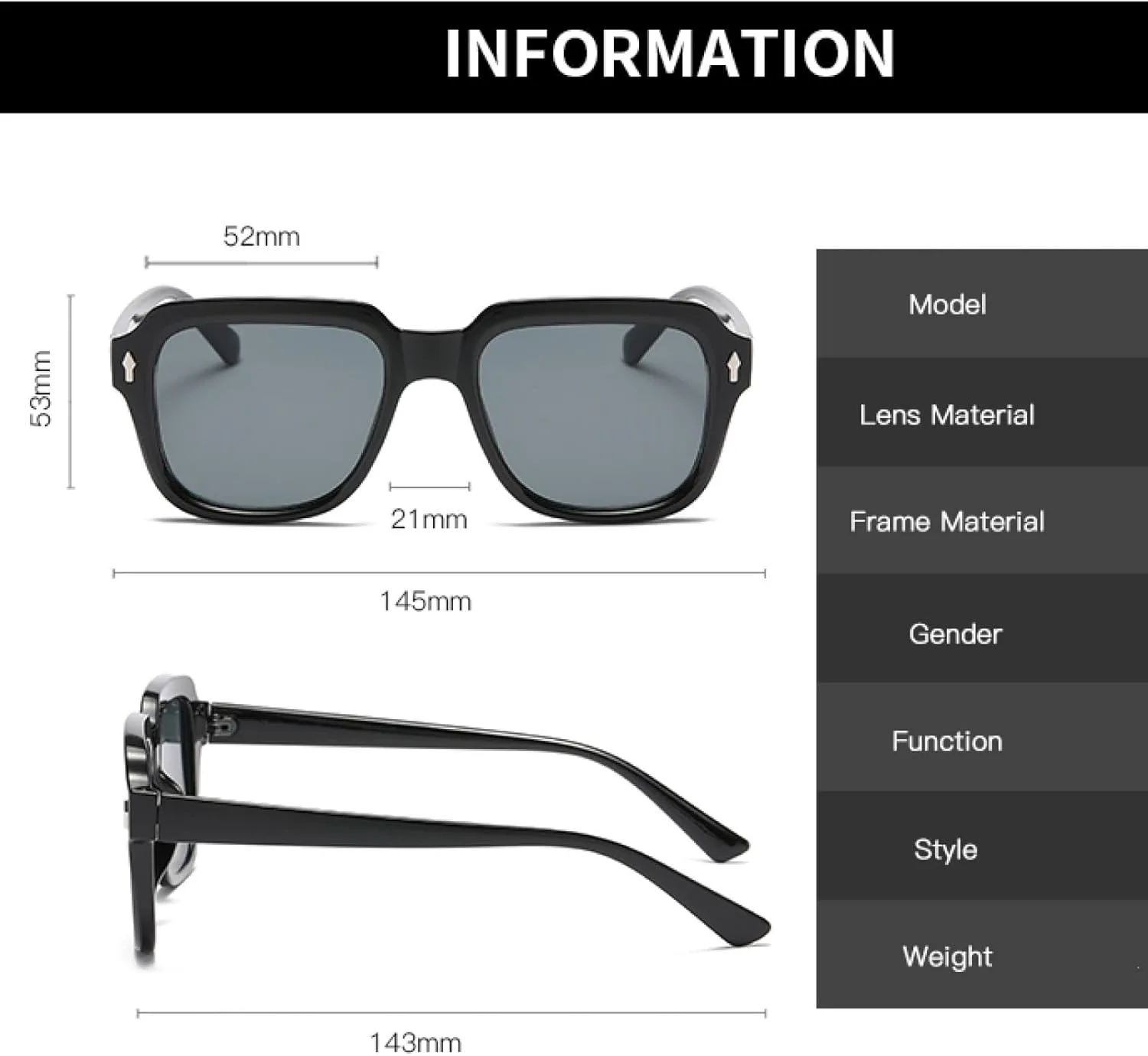 

Модные минималистичные солнцезащитные очки для женщин в крупной оправе, винтажные очки с защитой от УФ-излучения UV400, стильные винтажные очки TKKTLLT, Black Grey