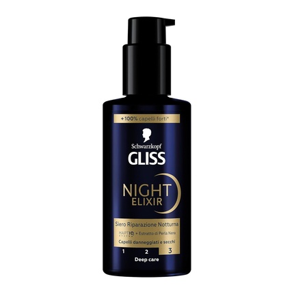 

Schwarzkopf Night Elixir Repair Serum 100 мл с системой HAPTIQ и экстрактом черного жемчуга для поврежденных и сухих волос Gliss