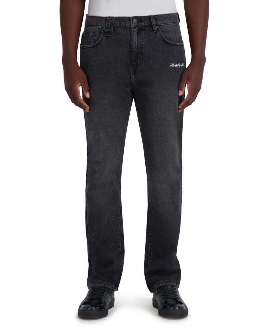 

Мужские джинсы средней посадки с вышитым логотипом, расклешенные книзу KARL LAGERFELD PARIS, Black