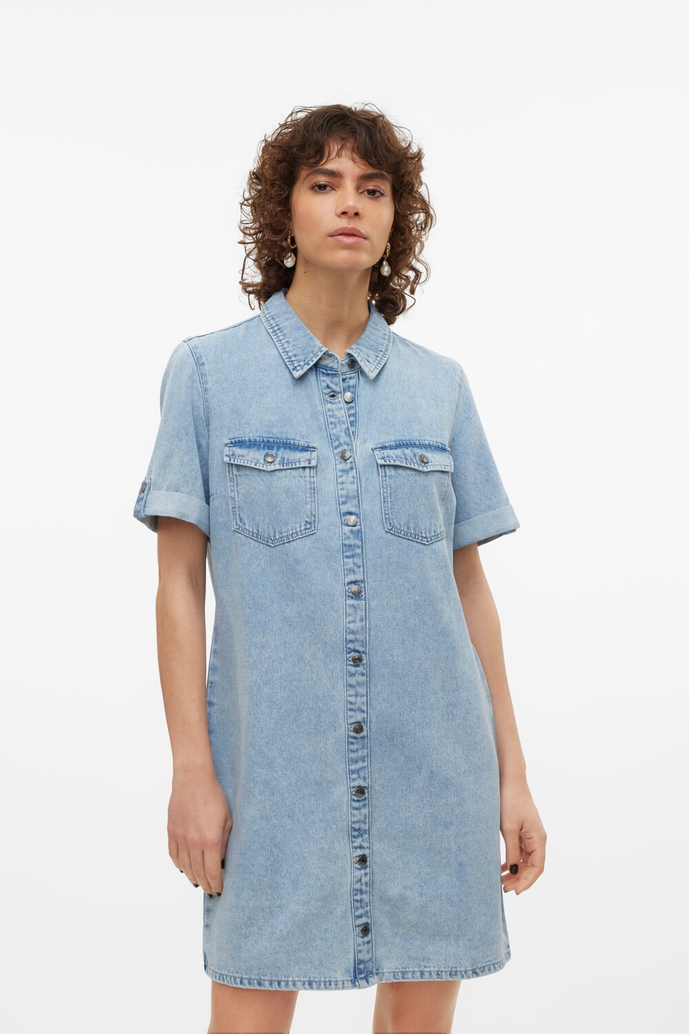 

Платье-Рубашка из джинсовой ткани с короткими рукавами Vero Moda, синий