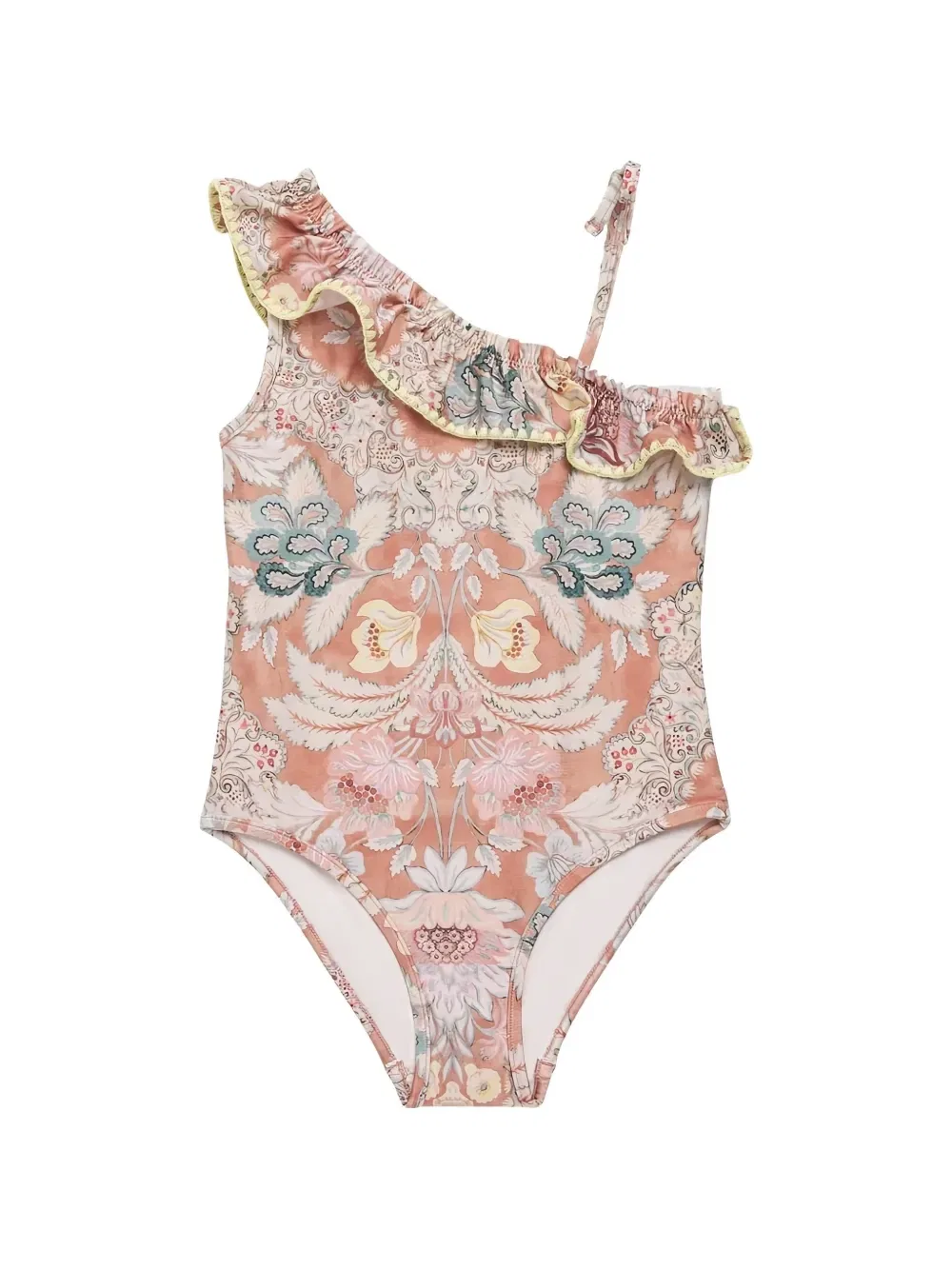 Купальник с рюшами и цветочным принтом Zimmermann Kids, оранжевый