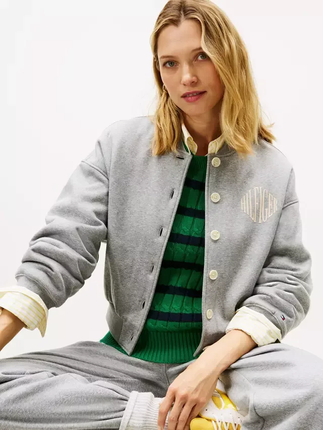 Флисовый кардиган-бомбер с логотипом университетской команды Tommy Hilfiger, Med Heather Grey — фото 4