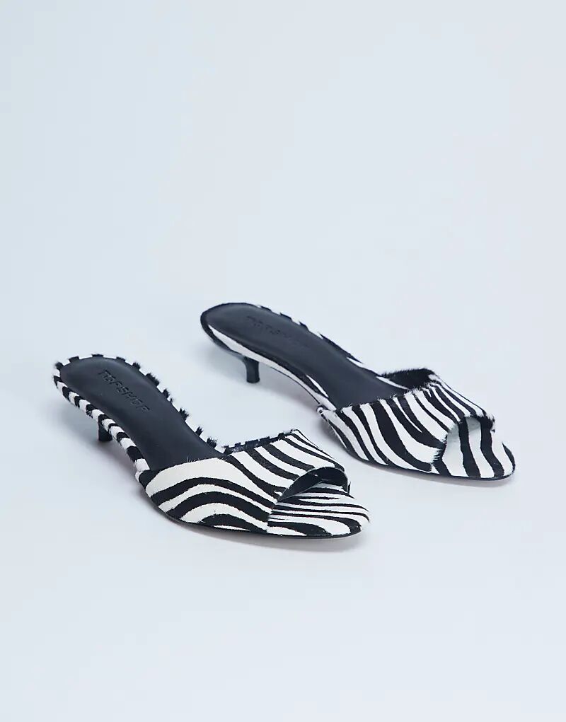 Туфли-мюли Topshop Alba из натуральной кожи с открытым носком и каблуком-рюмочкой цвета зебры и пони