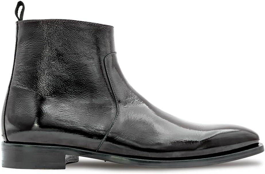 

Мужские ботинки Mezlan из текстурированной лакированной телячьей кожи - современные ботинки на молнии с полным кожаным носком - ручная работа, Испания, черный