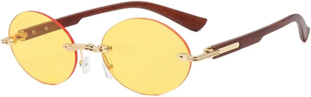 

Стильные ретро-солнцезащитные очки без оправы с защитой от УФ-излучения, металлические, для мужчин и женщин, для путешествий и активного отдыха TVTBBVV, Gold-yellow