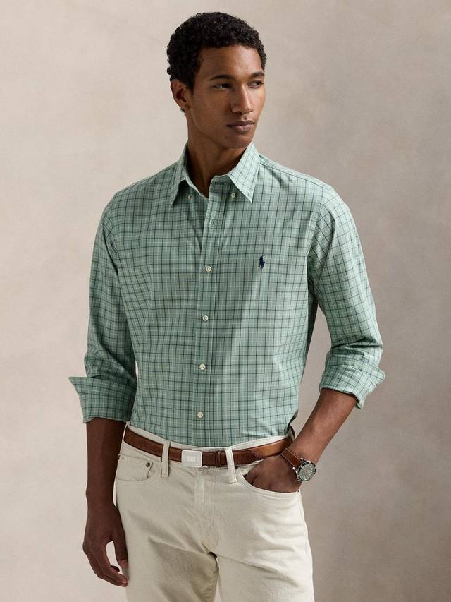 

Хлопковая поло рубашка с клетчатым принтом Custom Fit Ralph Lauren, Lovat Blue Multi