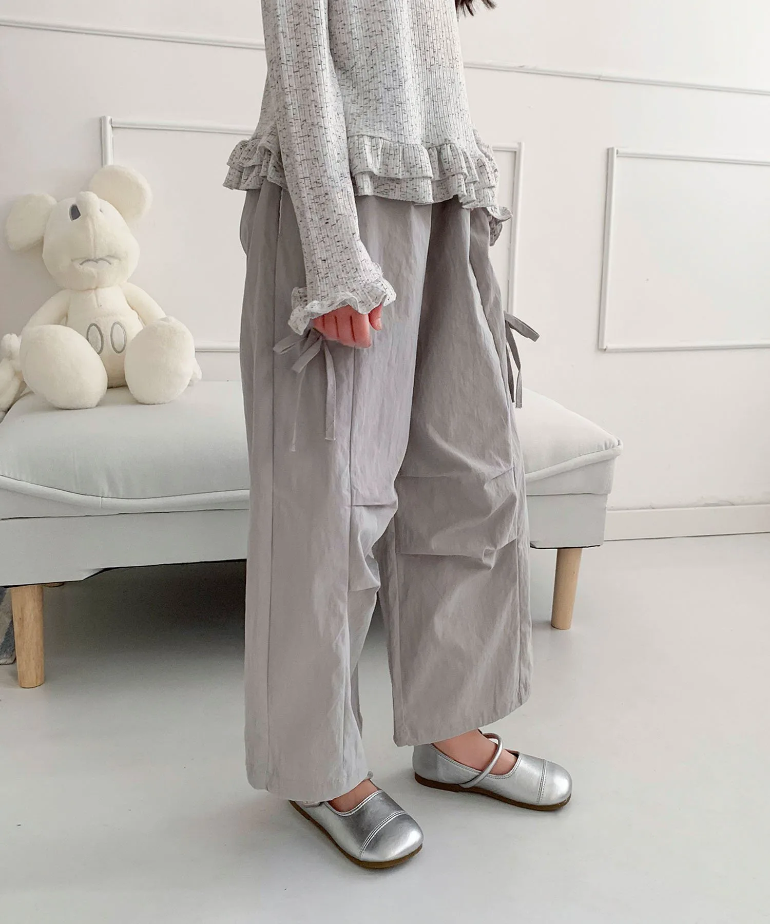 Детские широкие штаны с боковыми лентами Aimoha Kids, gray — фото 2