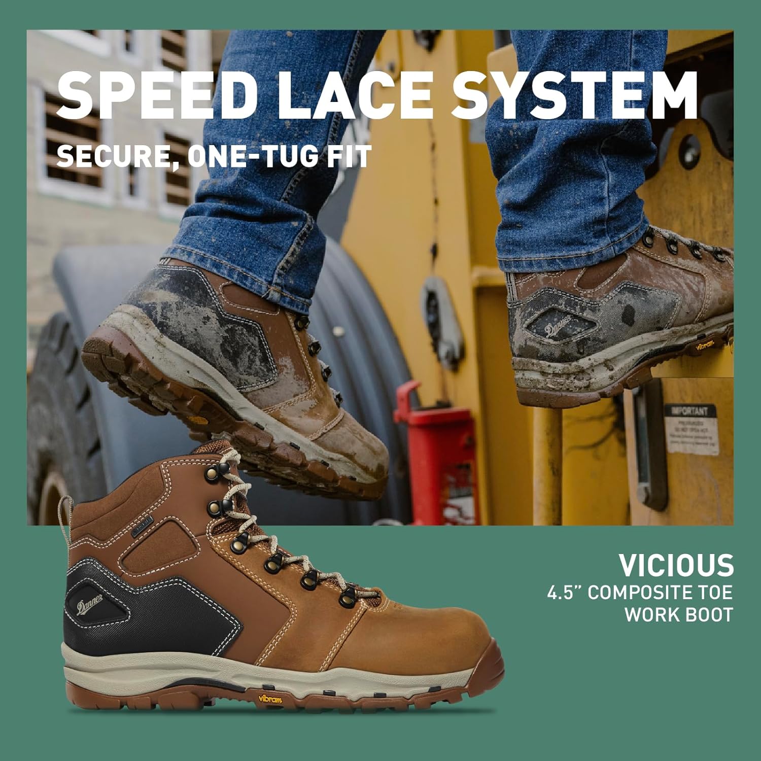 Ботинки Danner Vicious с композитным носком 4,5 для мужчин - из кожи полного зерна с дышащей подкладкой Gore-Tex, системой быстрого шнурования и подошвой с нескользящей пяткой, черный/коричневый/светло-коричневый — фото 2