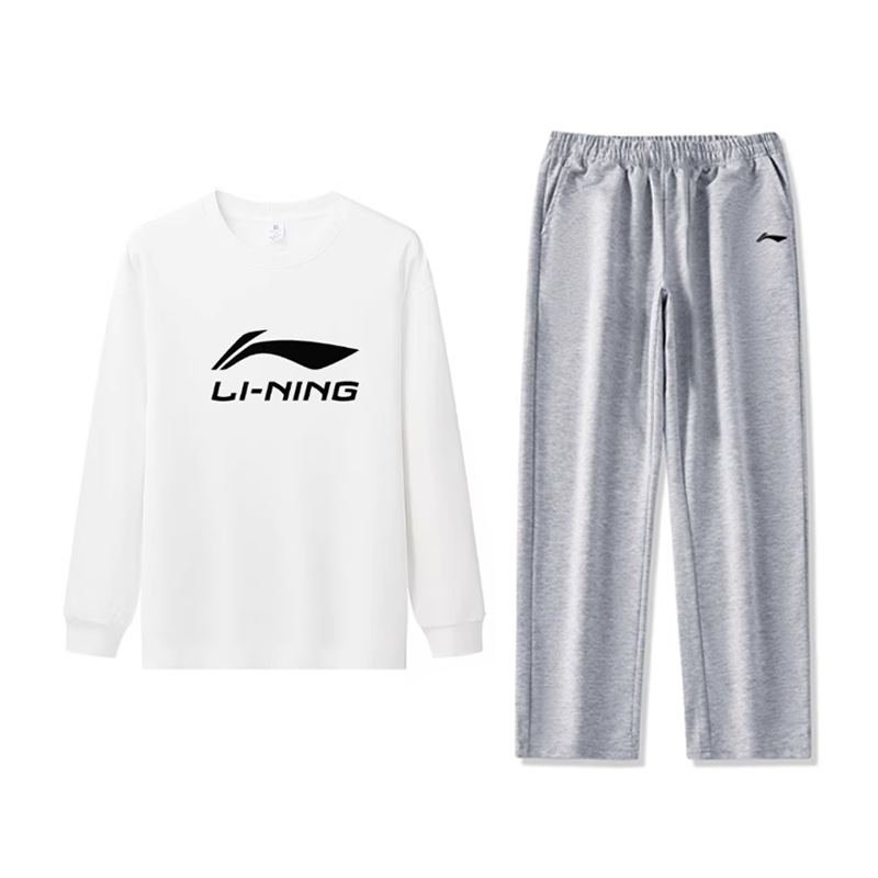 

Li-Ning Casual Sportswear Unisex, белый sweatshirt+new светло-heather серый straight fit sweatpants
