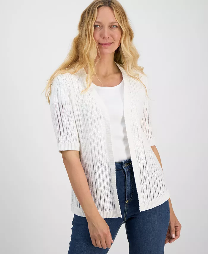

Женский хлопковый кардиган с открытой передней частью и рукавом 3/4 Style & Co, коричневый/бежевый