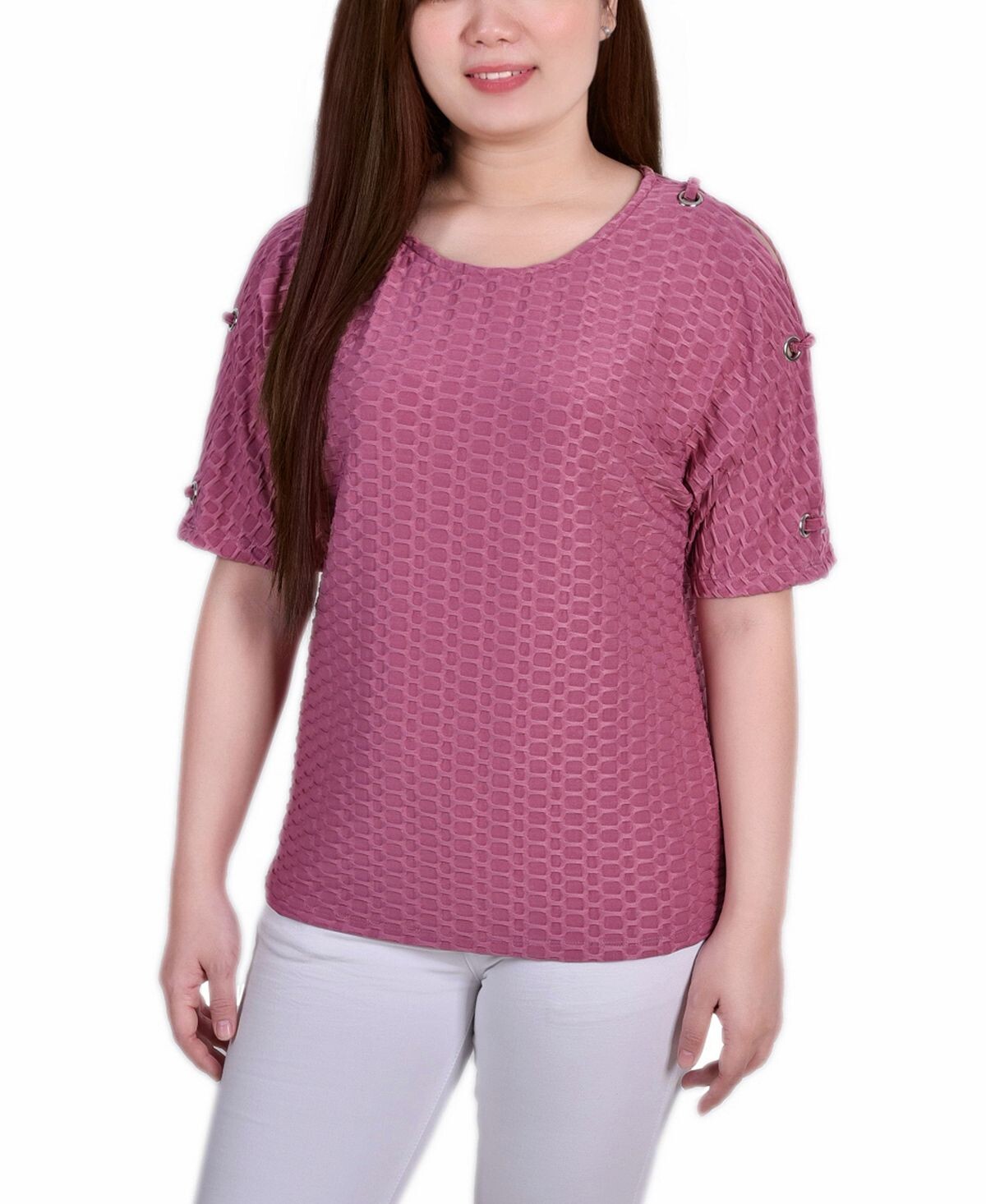 

Миниатюрный топ с короткими рукавами и сотовой текстурой с люверсами NY Collection