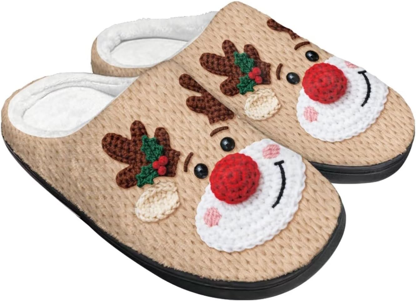 

Зимние пушистые тапочки для женщин и мужчин, мягкие и удобные тапочки, противоскользящие домашние тапочки для ходьбы Wanzuoeng, Brown - Deer