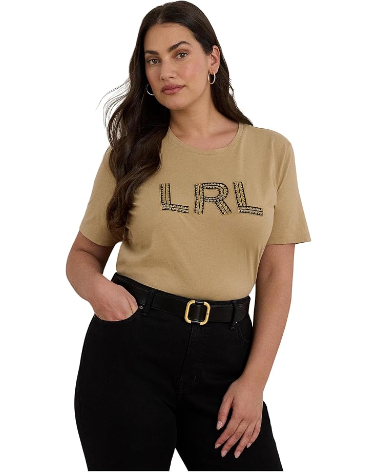 

Футболка Lauren Ralph Lauren Plus Size Beaded-logo Cotton Jersey Tee, цвет Birch Tan
