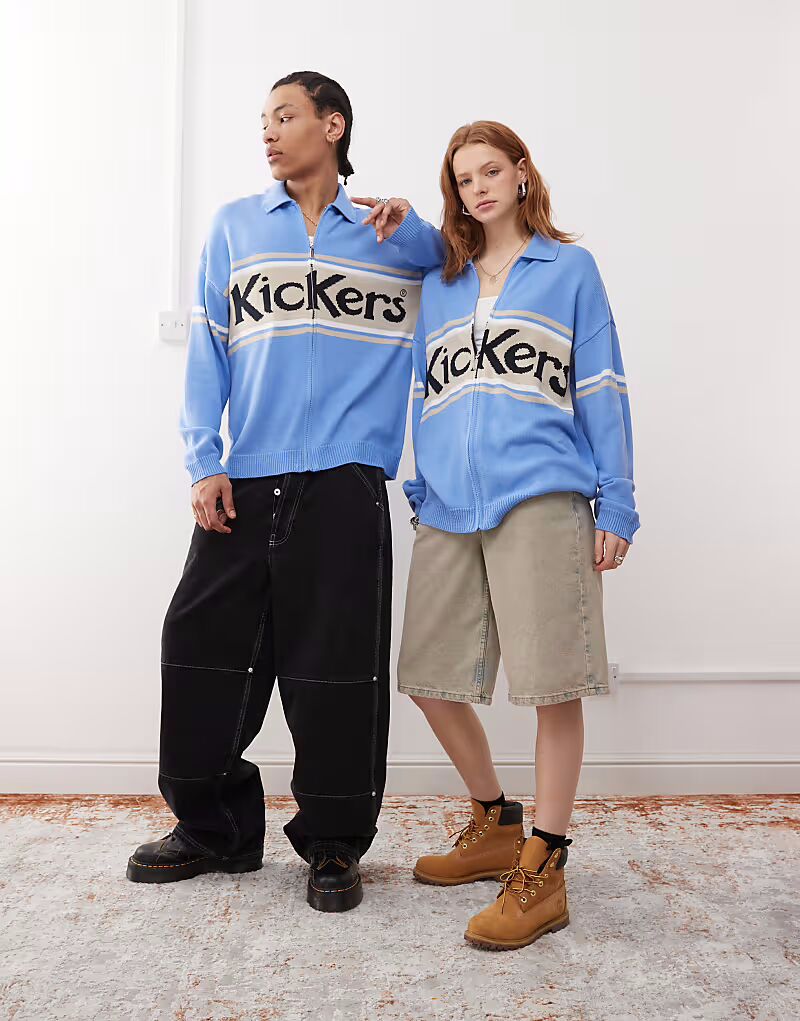 

Kickers унисекс свободный вязаный кардиган на молнии синего цвета