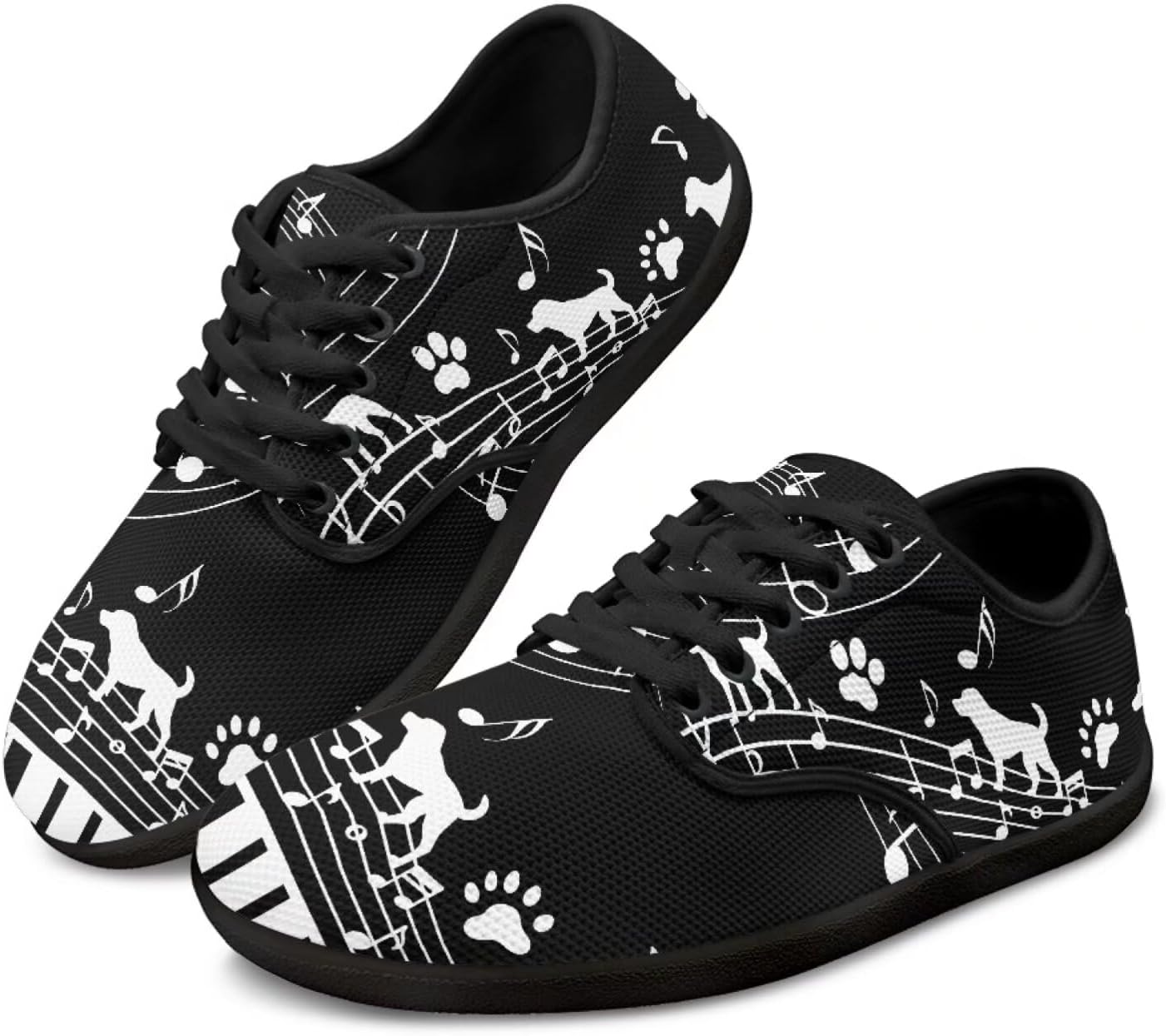 

Мужские кроссовки для ходьбы Jeiento Music Theme Hike Barefoot Shoes, женские и мужские кроссовки Grounded Footwear Barefoot, Music Notes & Dog