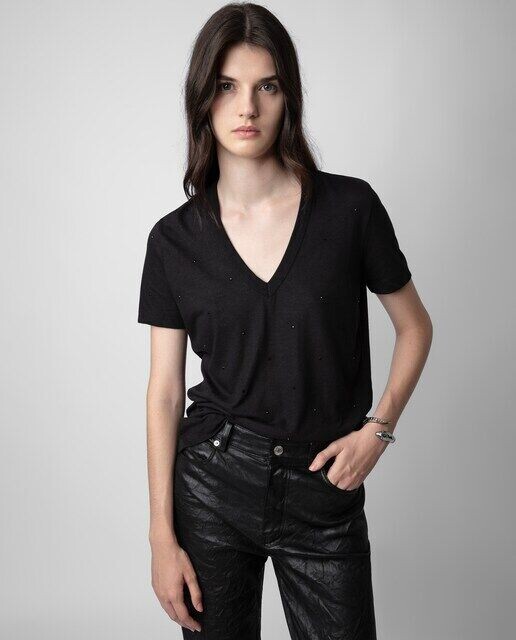 

Женская футболка Wassa с короткими рукавами и стразами Zadig & Voltaire, черный