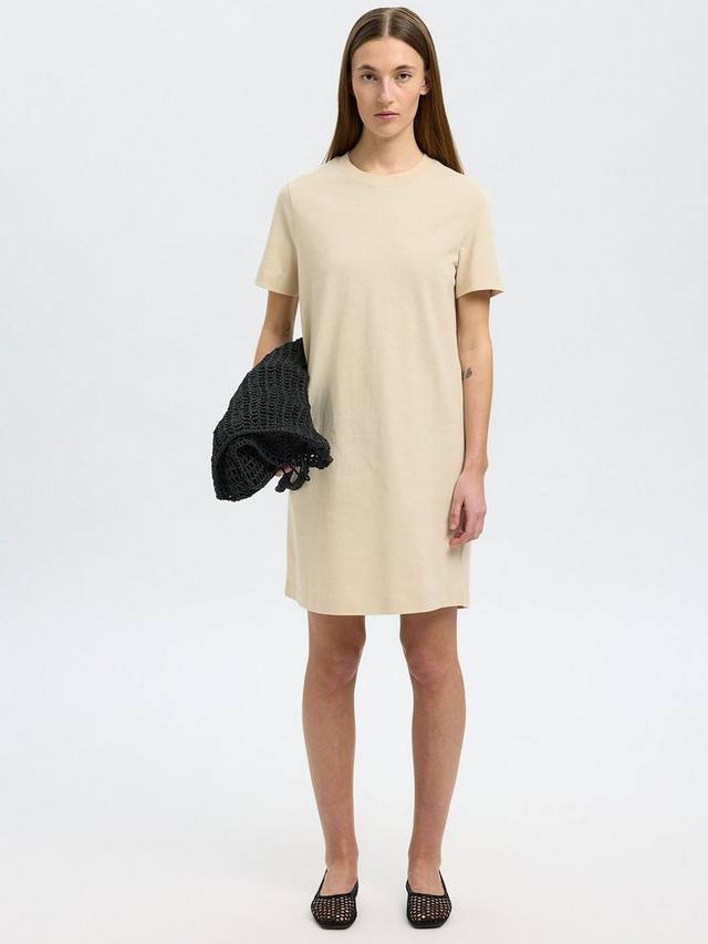 

Мини-платье-футболка из хлопкового трикотажа с завязками на талии Selected, Birch