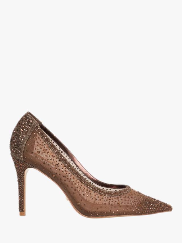Самые яркие туфли-лодочки на каблуке с кристаллами и сеткой Dune London, Dark Brown