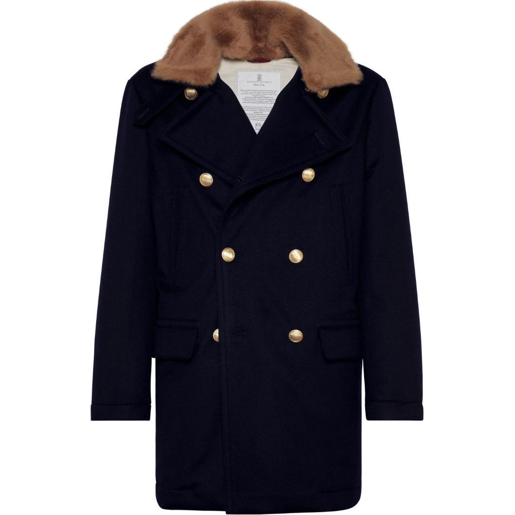 

Brunello Cucinelli Двубортное длинное пальто, Marine Blue