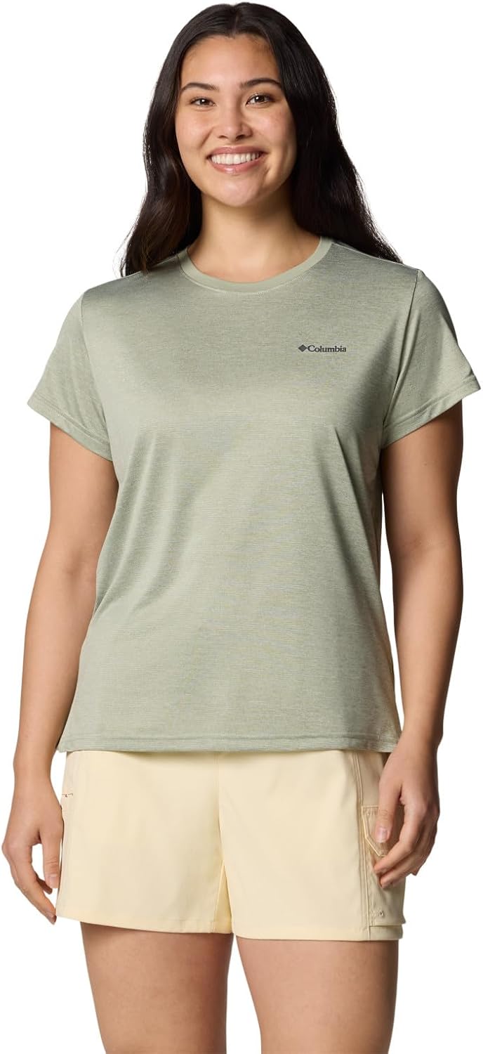 

Columbia Women's Bluevista Hill футболка с коротким рукавом, Safari Heather, Синий, Columbia Women's Bluevista Hill футболка с коротким рукавом, Safari Heather