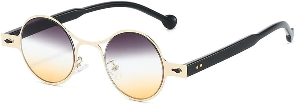 

Ретро круглые металлические панк-солнцезащитные очки для мужчин с заклепками, защита от УФ-излучения UV400, модные солнцезащитные очки для женщин с градиентным переходом цвета SKFGNX, Black Grey Tea