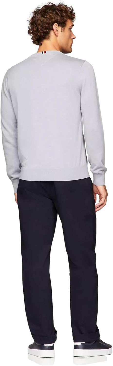 Мужской фирменный однотонный свитер с круглым вырезом TOMMY HILFIGER из коллекции 2025 года, Rich Grey — фото 4