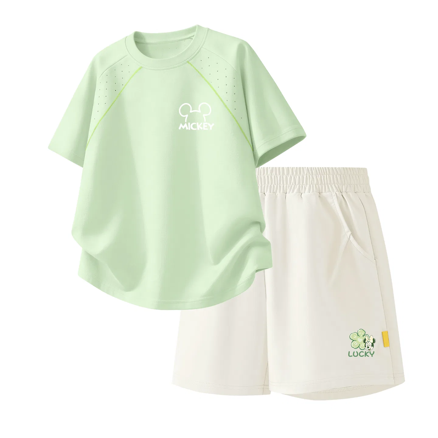 Детский спортивный костюм Casual Sportswear 2 Piece Set Disney, Thick Board Di Line K Mountain Green+Di Lucky Clover K_Bottom Right Mist White