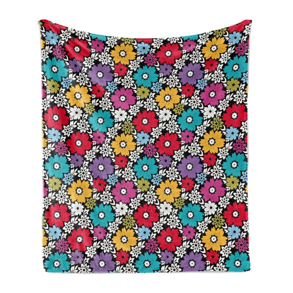 

Мягкое фланелевое флисовое одеяло ABAKUHAUS Flowers, декоративные яркие цветы и цветочные элементы белого цвета, 175 x 230 см, кока-серый и разноцветный