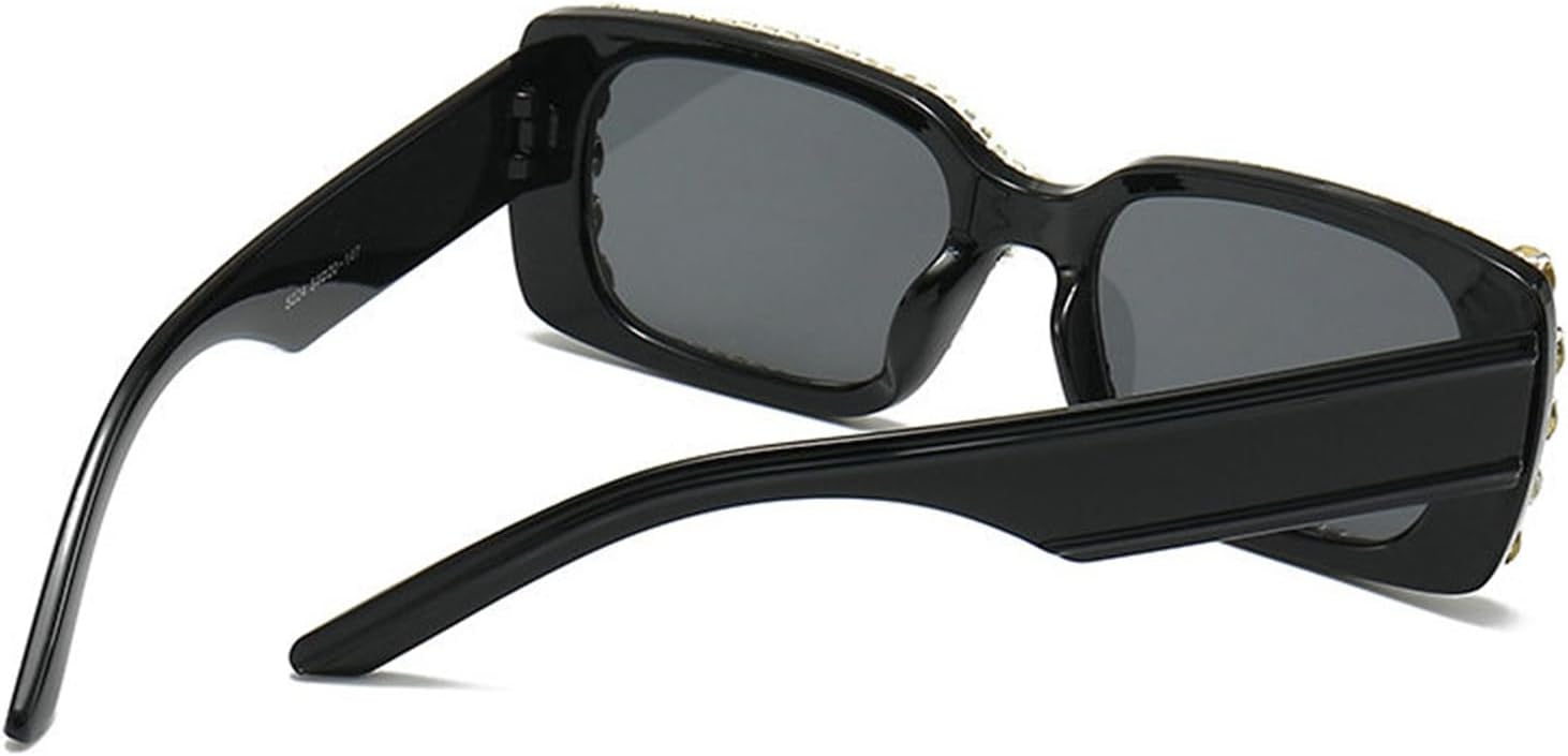 

willochra Милые солнцезащитные очки с кристаллами и жемчугом для женщин, модные солнцезащитные очки со стразами, квадратные, блестящие, с бриллиантами, для вечеринки, 2pcs-black&brown