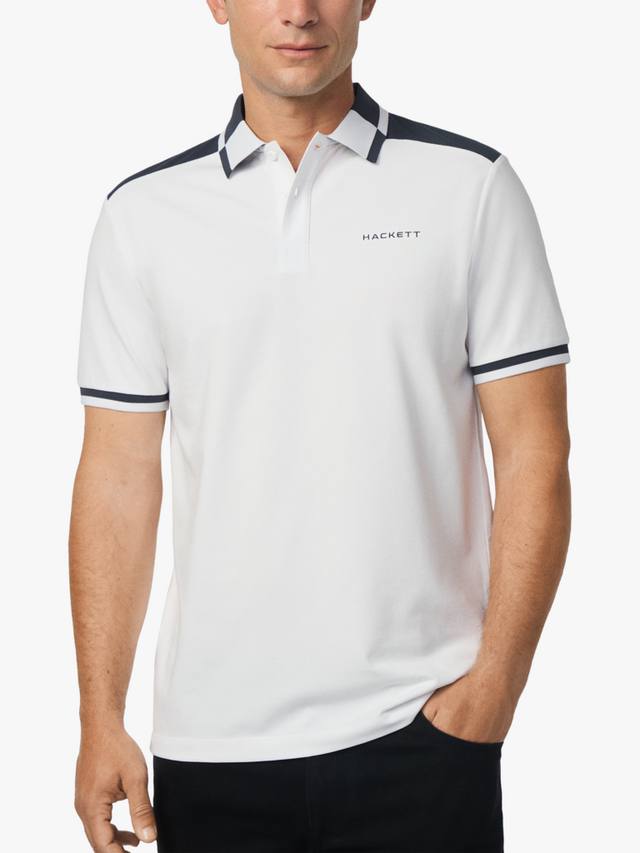 

Спортивная поло с короткими рукавами Regular Fit из хлопковой смеси Hackett London, Optic White/Navy
