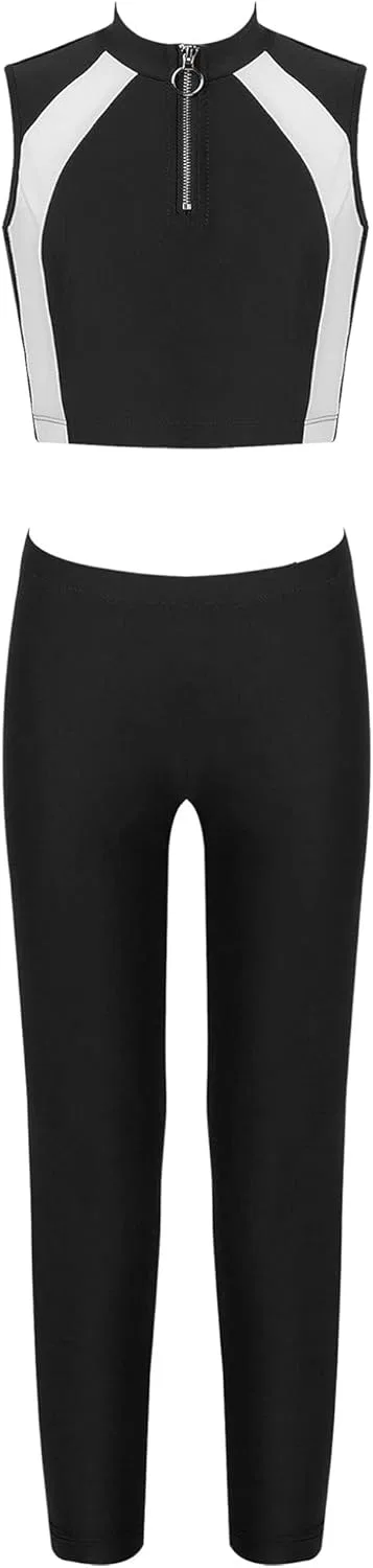 Детский спортивный костюм Mufeng, топ с леггинсами, Zipper Black