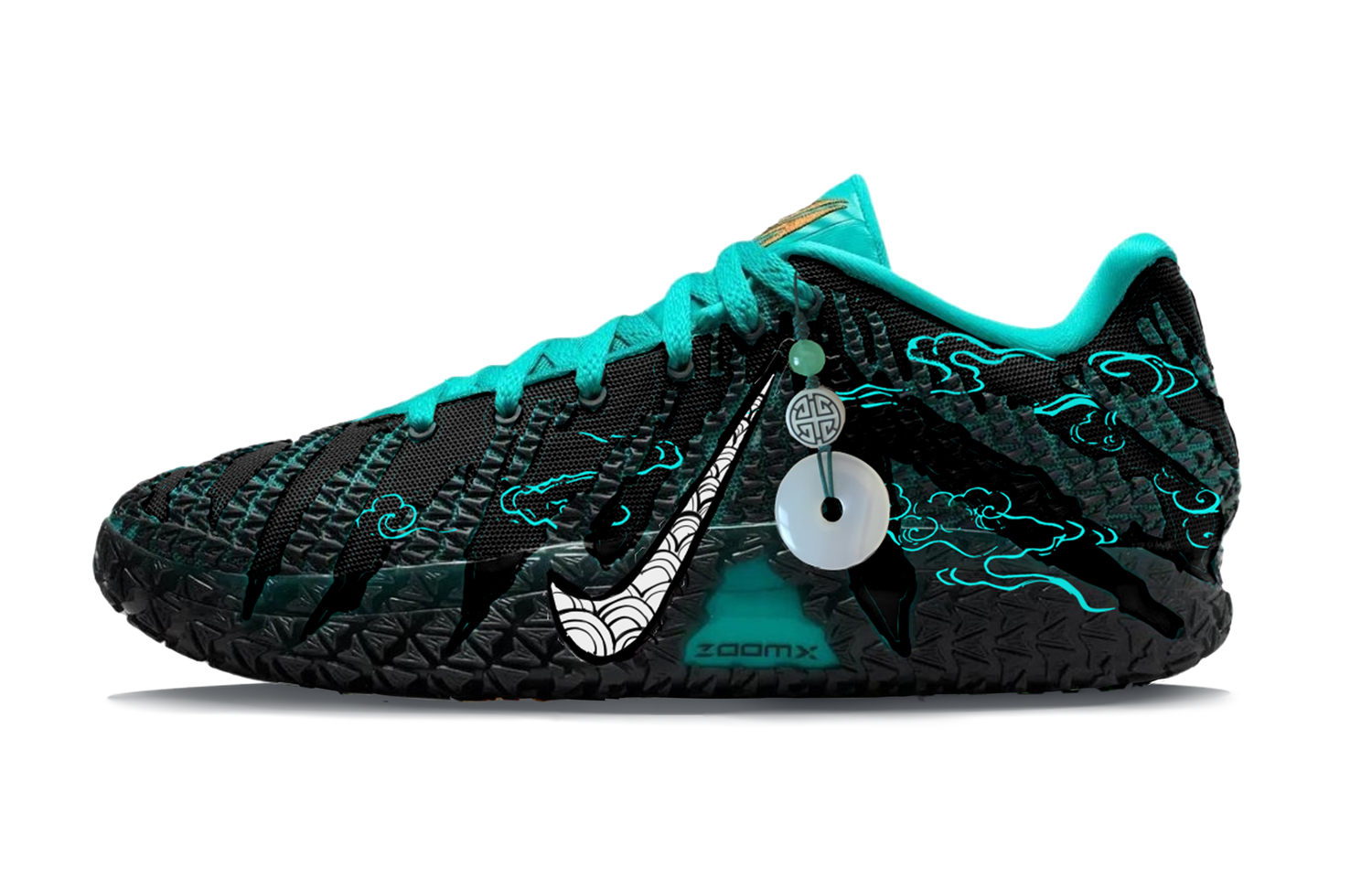 

Баскетбольные кроссовки Ja Morant 3 Azure Dragon низкие мужские Abrasion Resistant Nike, черный/зеленый