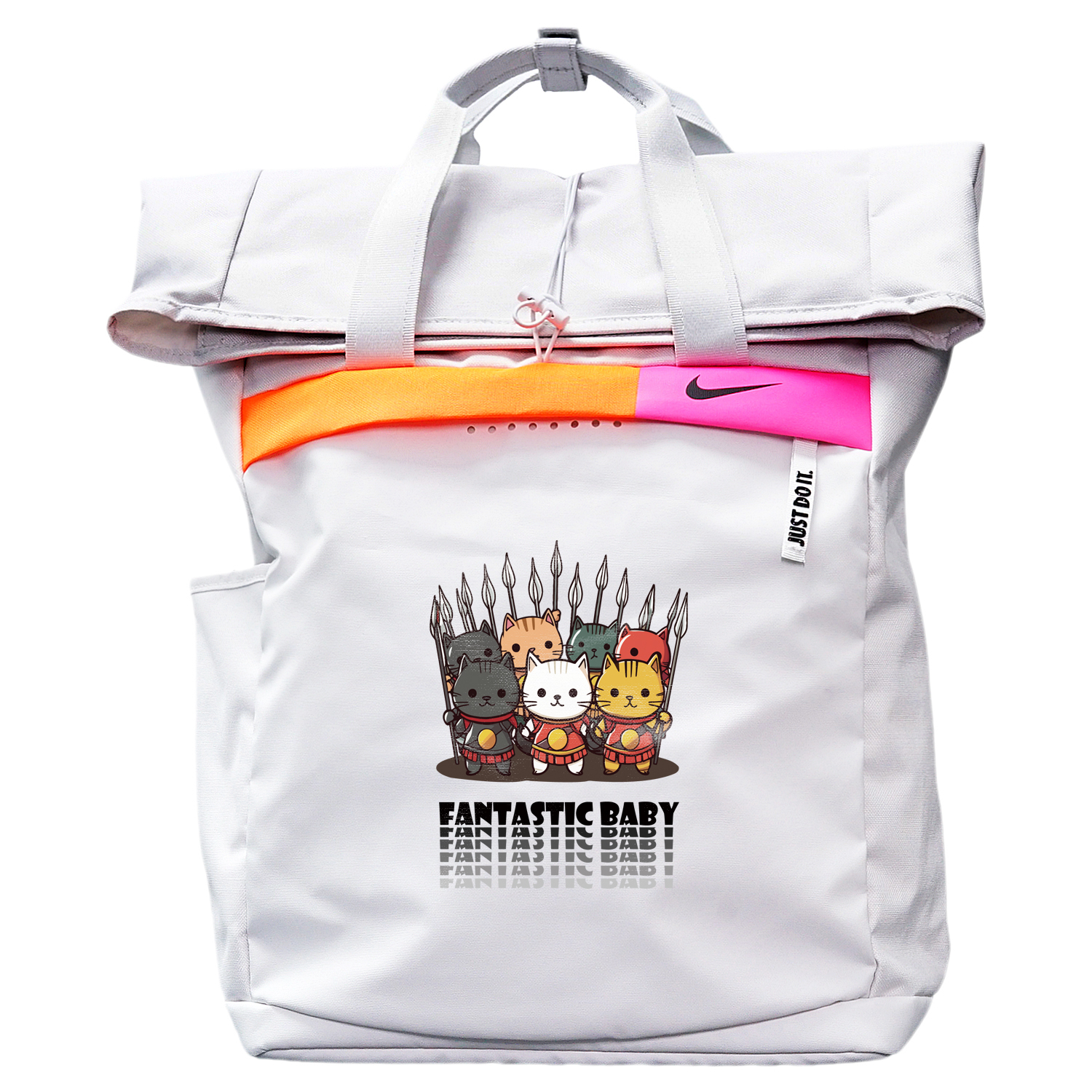 

Nike Тканевый рюкзак унисекс светло-серебристый серый с бейджем, Kitten Army