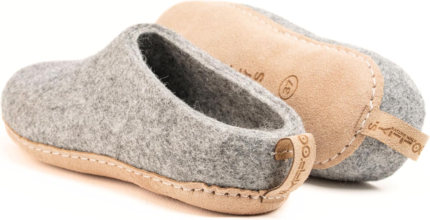 Домашние тапочки с открытой пяткой Woolly и кожаной подошвой, Премиальная новозеландская шерсть, Ручная работа с итальянским дизайном, Мягкие, дышащие и не имеющие запаха Woolly'S, серый — фото 2