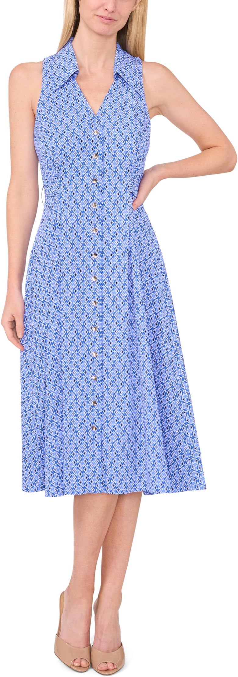 

Платье CeCe Printed Sleeveless Collared Belted Midi Dress, цвет Tropic Night