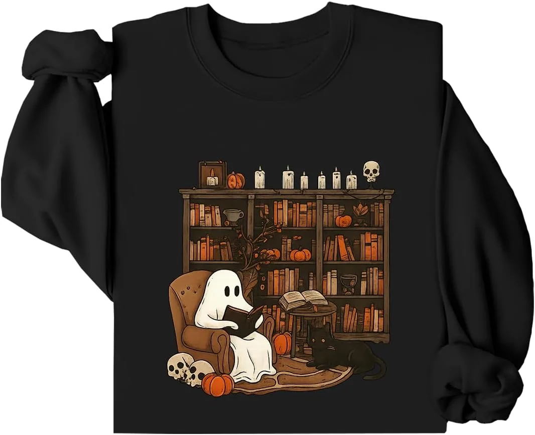 

Свитшот с принтом "Книга с черным котом и библиотека"